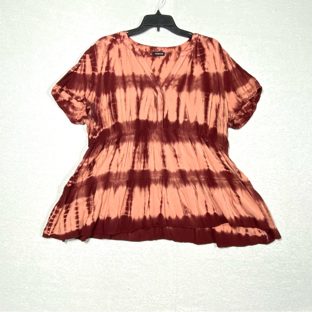 Torrid Tie Dye Babydoll Tunic Top Womens 1 (1X) Short Sleeve V-Neck Blouse